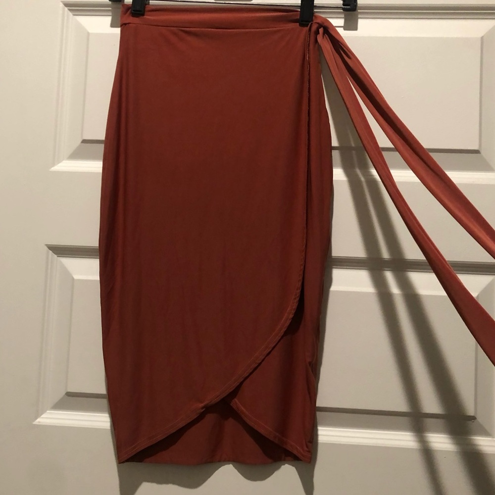 Missguided Burnt Orange Wraparound-Tie Skirt